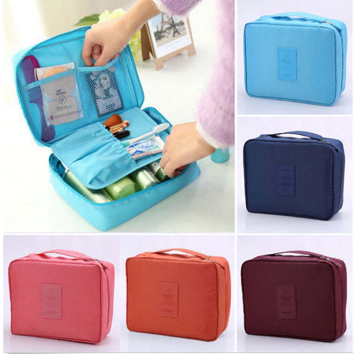 Portable Travel Cosmetic Bag Makeup Organizer Case Box Storage Bag Cosmetic Toiletry Hanging Pouch Handbag